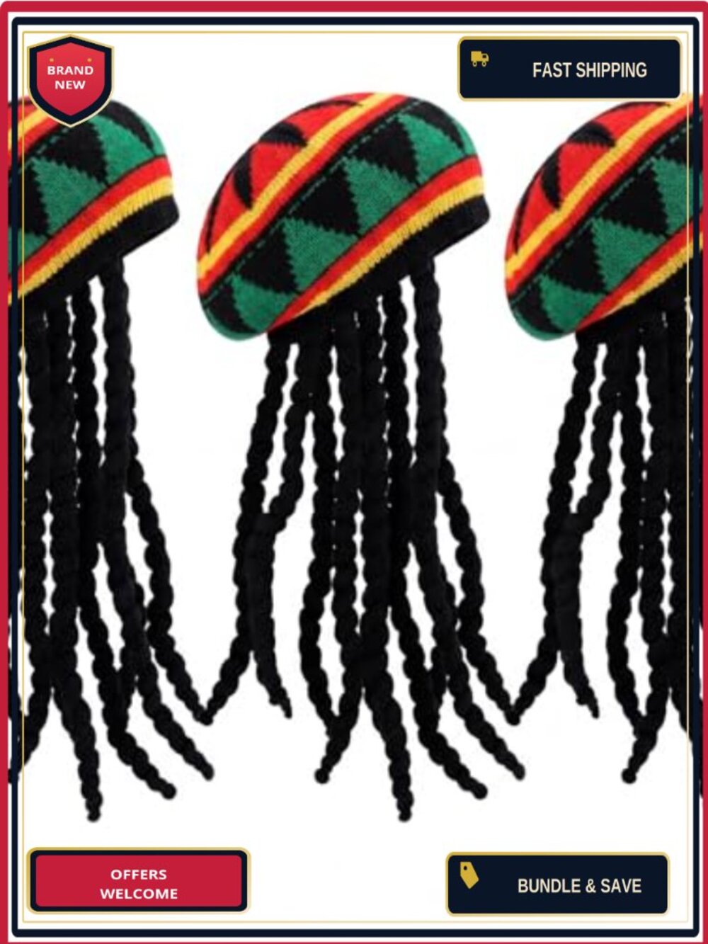 SATINIOR 3 Pcs Knitted Dreadlock Beanie Hat Set Striped Costume Accessory